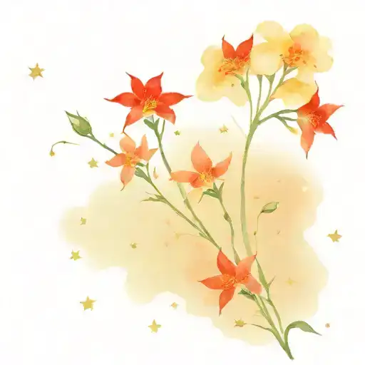 watercolour night sky with red stars, flowers growing tattoo design idea