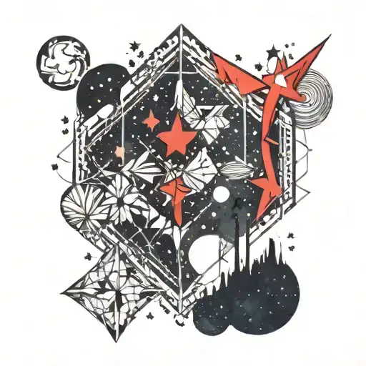 watercolour night sky with red stars  tattoo design idea