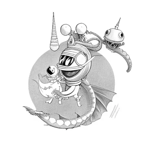 Marvin the Martian riding a dragon tattoo design idea