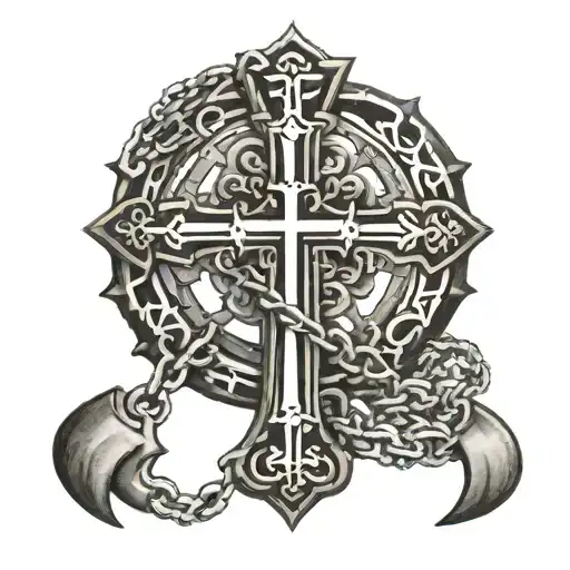 Half of a cross with Galatians 2:20 written on the other half. Chain wrapped in the middle tattoo design idea