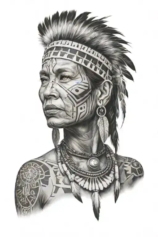 Native American woman with tattoos tattoo design idea
