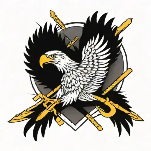 eagle with golden bow arrows crossed tattoo design idea