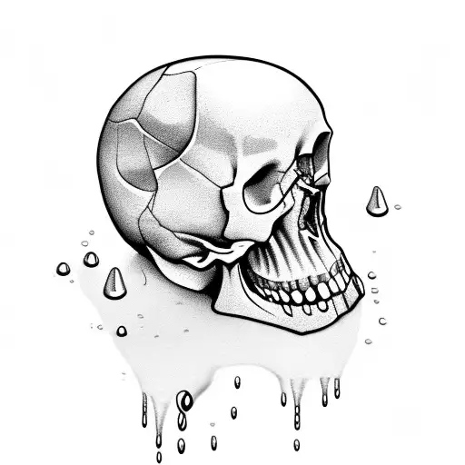 A stack of books forming a skull shape, with water droplets falling from the pages tattoo design idea