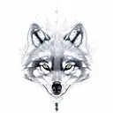 A library nestled in the midst of a dense forest, with wolves and ravens guarding the entrance tattoo design idea