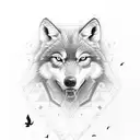 A library nestled in the midst of a dense forest, with wolves and ravens guarding the entrance tattoo design idea