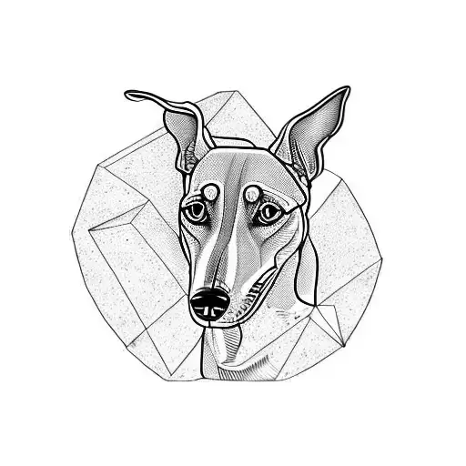 A greyhound surrounded by Mayan symbols and hieroglyphics tattoo design idea
