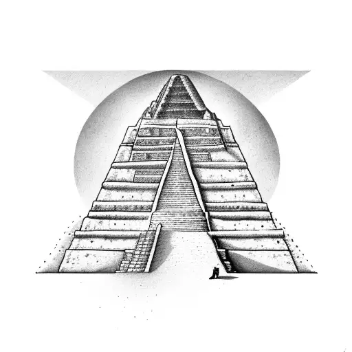 A greyhound racing towards a Mayan pyramid tattoo design idea