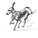 shape of a running greyhound surrounded by Mayan symbols and hieroglyphics tattoo design idea