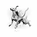 shape of a running greyhound surrounded by Mayan symbols and hieroglyphics tattoo design idea