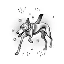 shape of a running greyhound surrounded by Mayan symbols and hieroglyphics tattoo design idea