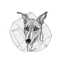 A greyhound surrounded by Mayan symbols and hieroglyphics tattoo design idea