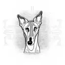 A greyhound surrounded by Mayan symbols and hieroglyphics tattoo design idea