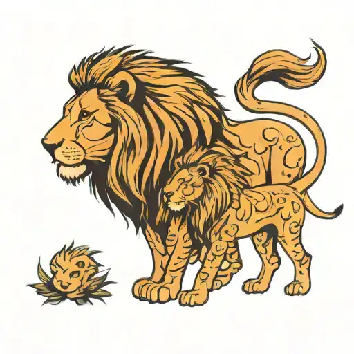 mother son lion standing tattoo design idea