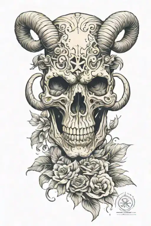 aries skull tattoo design idea
