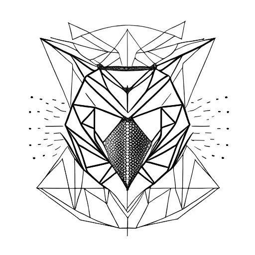 A geometric owl design perched on a mountain peak, with a rose growing from its chest tattoo design idea