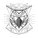 A geometric owl design perched on a mountain peak, with a rose growing from its chest tattoo design idea