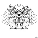 A geometric owl design perched on a mountain peak, with a rose growing from its chest tattoo design idea