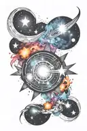 Universe tattoo with a background resembling brush strokes and colorful stars tattoo design idea