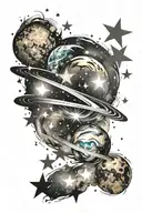 Universe tattoo with a background resembling brush strokes and colorful stars tattoo design idea