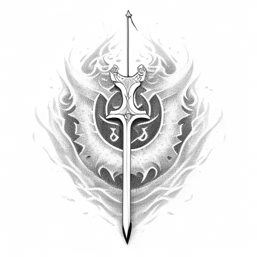 Sword on fire demon tattoo design idea