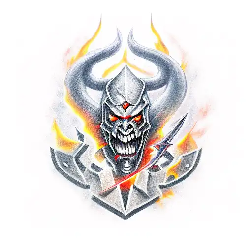 Sword fire demon tattoo design idea