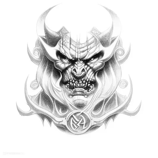 A tattoo combining elements of the horde orc World of Warcraft and Norse mythology tattoo design idea