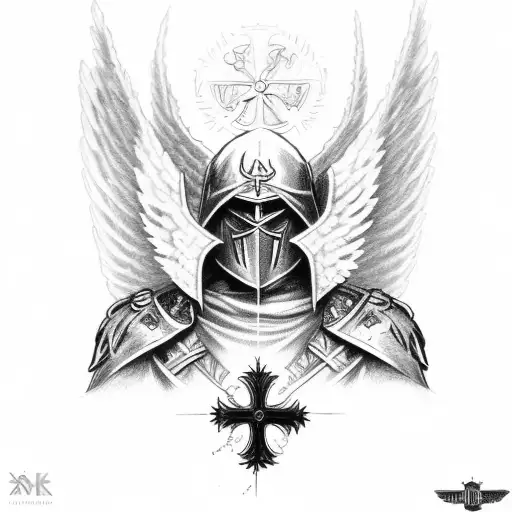  angel knight with a cross tattoo design idea