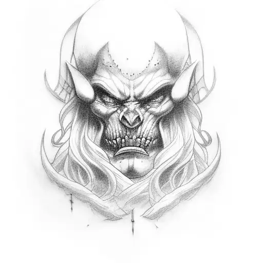 A tattoo combining elements of the horde orc World of Warcraft and Norse mythology tattoo design idea