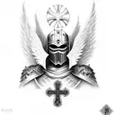  angel knight with a cross tattoo design idea