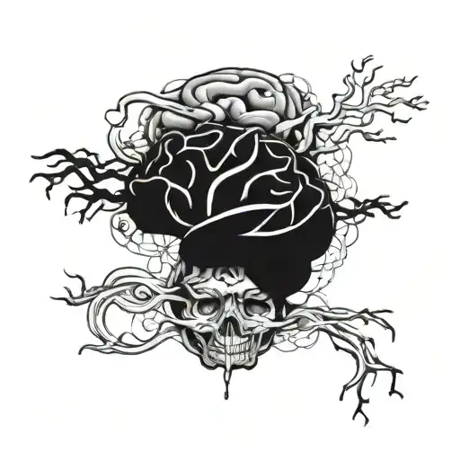 torn skin and brain intertwined tattoo design idea