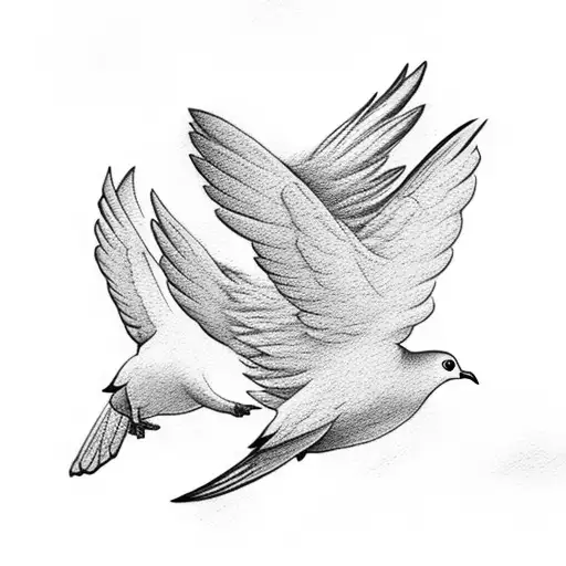 silhouette of 2 doves flying off into the clouds and sun tattoo design idea