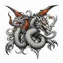  knight Templar fighting serpent dragon wrapped around Forarm  tattoo design idea