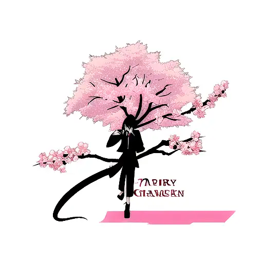 Japanese Grim Reaper with a cherry blossom tree tattoo design idea