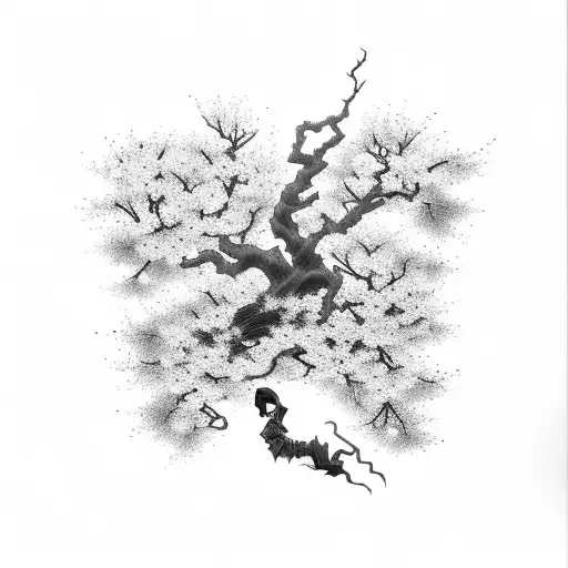 Japanese Grim Reaper with a cherry blossom tree tattoo design idea