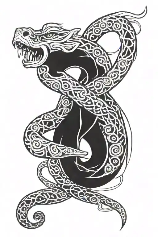Sea Serpent, Viking knot-work, biting its tail tattoo design idea