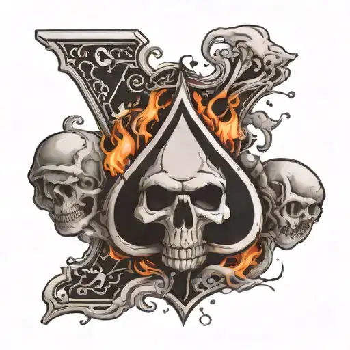 a tatto in black & white of an Ace of Spades where a skull is coming out with some smoke, like 3d tattoo design idea