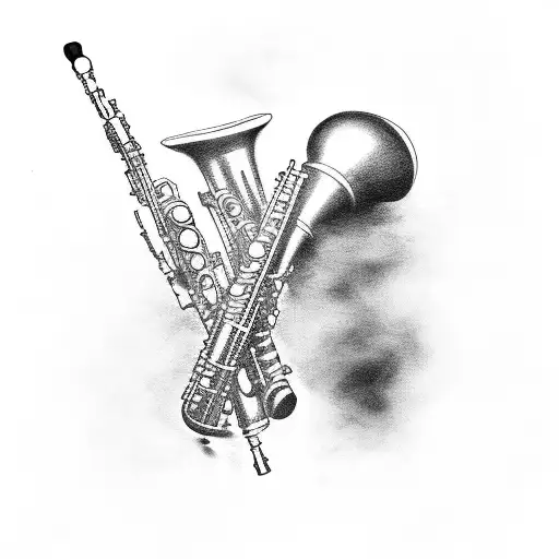 la palabra NECLE con un clarinete en medio tattoo design idea