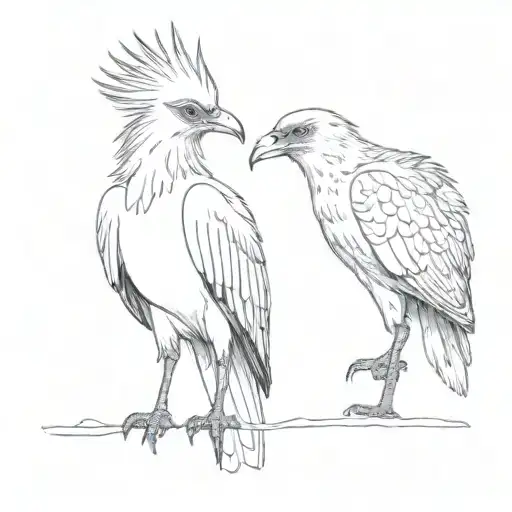 an arassari together with a secretary bird looking at each other tattoo design idea