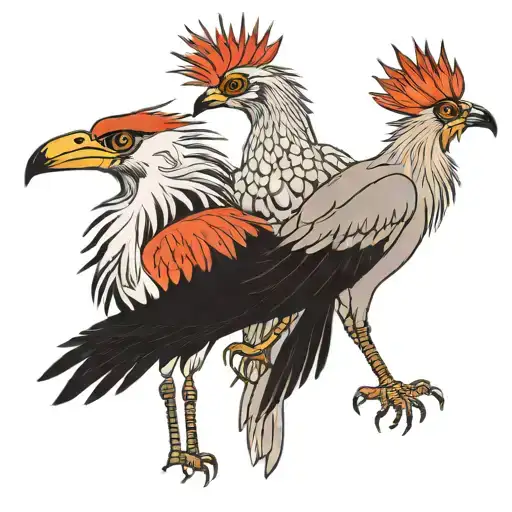 an arassari together with a secretary bird looking at each other tattoo design idea