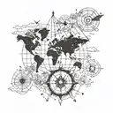 A world map with a compass rose integrated into the design, symbolizing your love for travel and law tattoo design idea