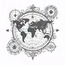 A world map with a compass rose integrated into the design, symbolizing your love for travel and law tattoo design idea