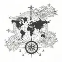 A world map with a compass rose integrated into the design, symbolizing your love for travel and law tattoo design idea