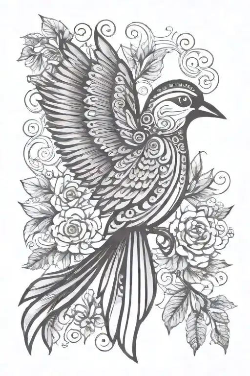 Cross, Hungarian Folk Art style Bird, with gentle face, Family, 3 Kids, 3 Miscarriages, Faith, Servanthood,  tattoo design idea