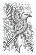 Hungarian Folk Art style dove,  with gentle face, Family, 3 Hungarian folk art folk flowers, Faith, olive branch tattoo design idea