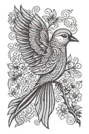 Simple Cross, Hungarian Folk Art style Bird, with gentle face, Family, 3 Kids, 3 Miscarriages, Faith, Servanthood tattoo design idea