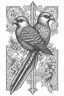 Simple Cross, Hungarian Folk Art style Bird, with gentle face, Family, 3 Kids, 3 Miscarriages, Faith, Servanthood tattoo design idea