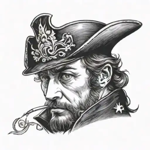 A dramatic portrait of Javert from Les Miserables, capturing his intensity and determination tattoo design idea