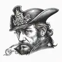 A dramatic portrait of Javert from Les Miserables, capturing his intensity and determination tattoo design idea
