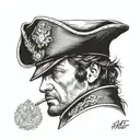 A dramatic portrait of Javert from Les Miserables, capturing his intensity and determination tattoo design idea
