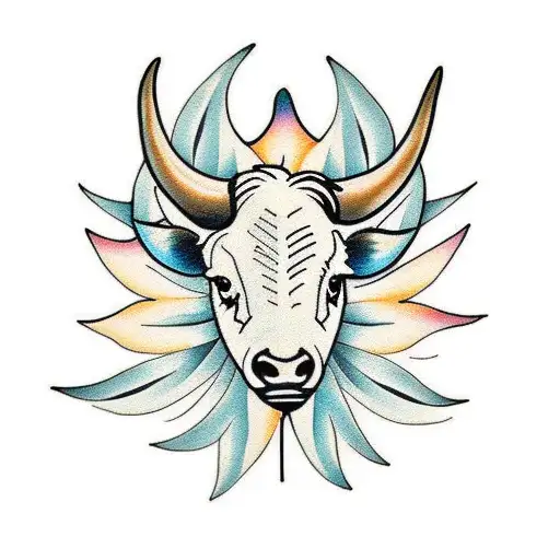 small white buffalo walking through sunflowers tattoo design idea